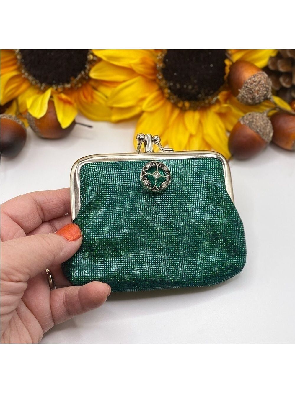 Beautiful Shimmering Emerald Green Micro Purse & Elegant Green 18mm Ginger Snap!